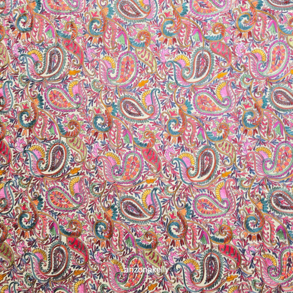 NWOT Cashmere Scarf Wrap Stole Chain Stitch Embroidery Colorful - Picture 6 of 17